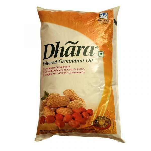 Dhara Groundnut Oil Pouch, 1 L